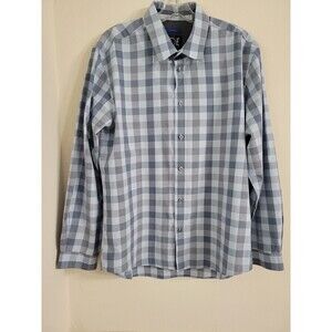 Joseph Abboud Large Blue Plaid  Casual Cotton Blend Button Down Shirt